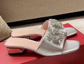 Roger Vivier RV Bouquet Strass Buckle Mules in Soft Leather Silver Replica