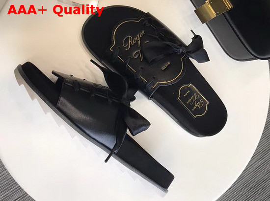 Roger Vivier Slidy Viv Etiquette Sandals in Leather with Gros Grain Ribbon Black Replica