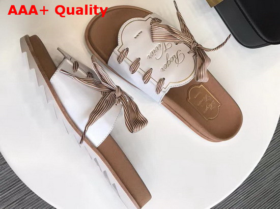 Roger Vivier Slidy Viv Etiquette Sandals in Leather with Gros Grain Ribbon White Replica