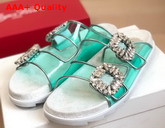 Roger Vivier Slidy Viv Strass Buckle Mules in PVC Green Replica