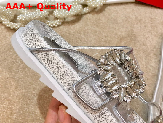 Roger Vivier Slidy Viv Strass Buckle Mules in PVC Replica