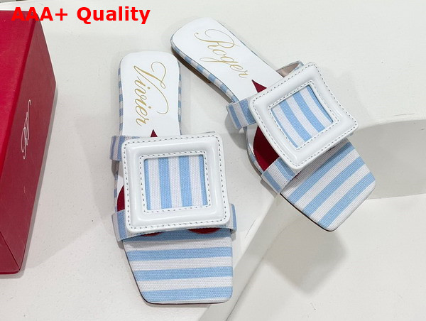 Roger Vivier Stitching Buckle Mules in Fabric White and Light Blue Replica