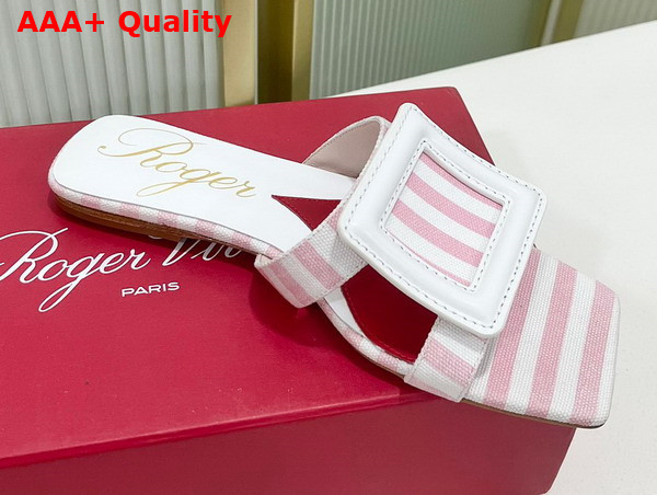 Roger Vivier Stitching Buckle Mules in Fabric White and Pink Replica