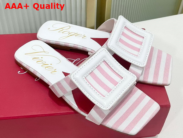 Roger Vivier Stitching Buckle Mules in Fabric White and Pink Replica