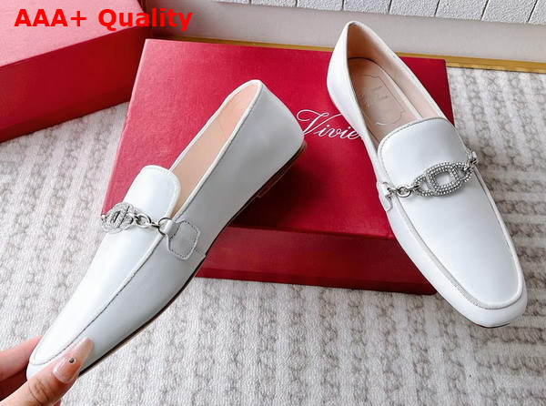 Roger Vivier Strass Chain Loafers in Off White Leather Replica