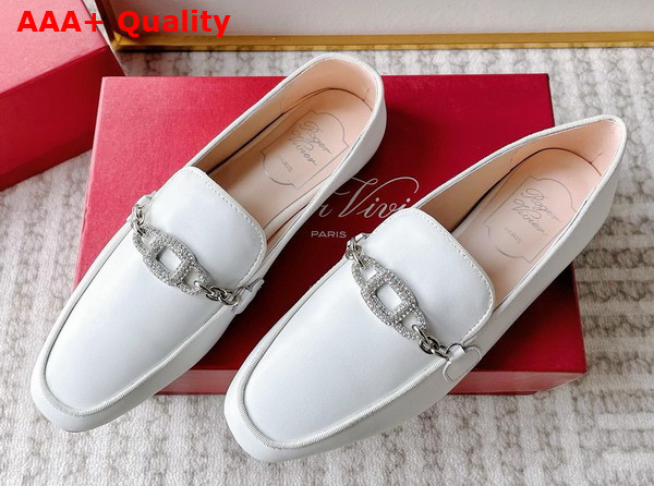 Roger Vivier Strass Chain Loafers in Off White Leather Replica