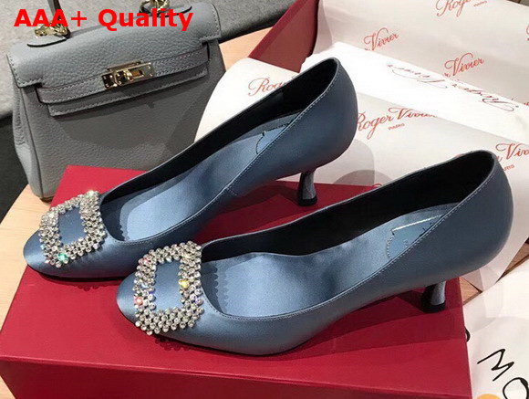 Roger Vivier Vertigo Diadem Pumps in Light Blue Silk Satin Replica