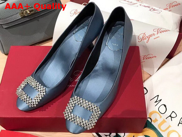 Roger Vivier Vertigo Diadem Pumps in Light Blue Silk Satin Replica