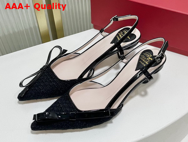 Roger Vivier Virgule Bow Slingback Pumps in Black Fabric Replica