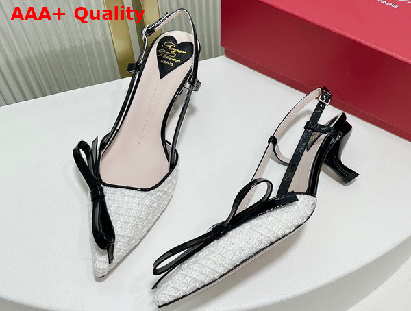 Roger Vivier Virgule Bow Slingback Pumps in Fabric Black Off White Replica