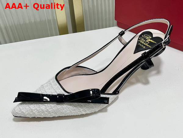 Roger Vivier Virgule Bow Slingback Pumps in Fabric Black Off White Replica