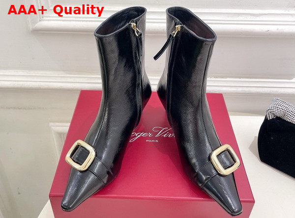 Roger Vivier Viv Canard Booties in Black Leather Replica