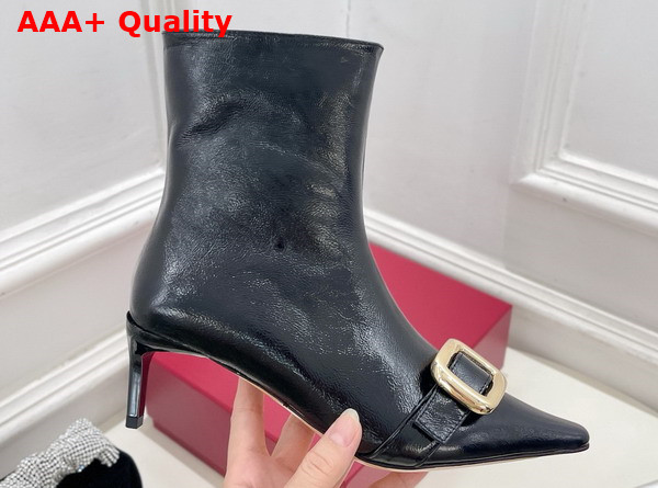 Roger Vivier Viv Canard Booties in Black Leather Replica