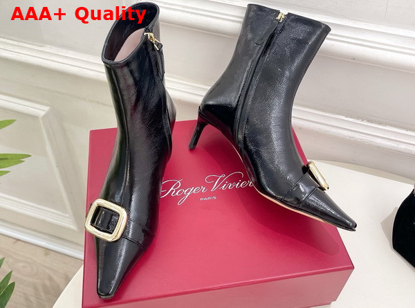 Roger Vivier Viv Canard Booties in Black Leather Replica