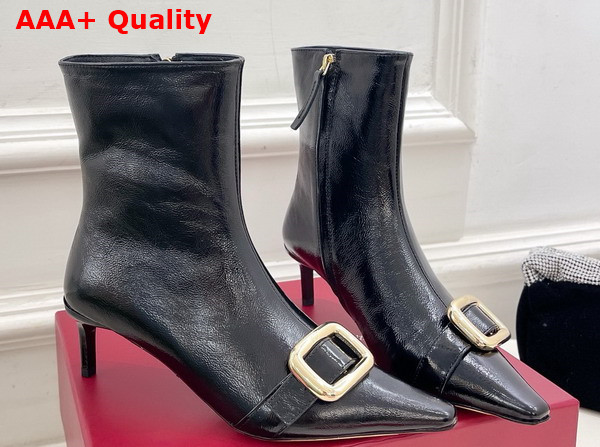 Roger Vivier Viv Canard Booties in Black Leather Replica