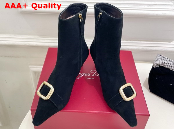 Roger Vivier Viv Canard Booties in Black Suede Replica