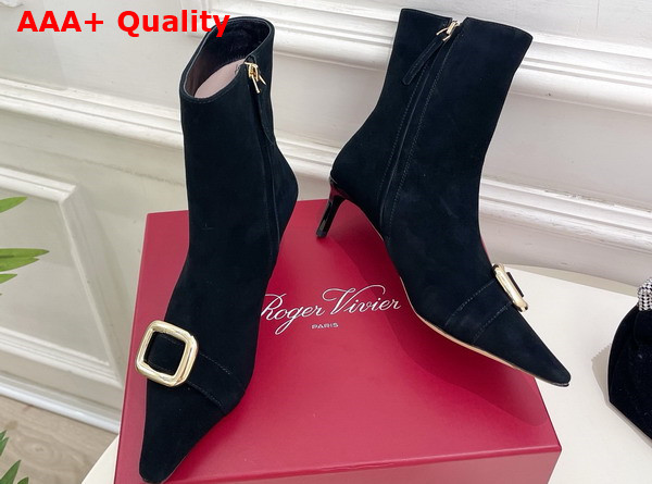 Roger Vivier Viv Canard Booties in Black Suede Replica