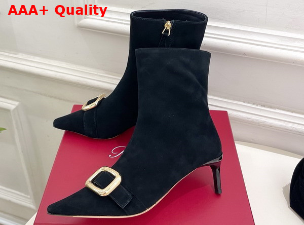 Roger Vivier Viv Canard Booties in Black Suede Replica