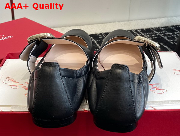 Roger Vivier Viv Choc Metal Buckle Babies Ballerinas in Black Leather Replica