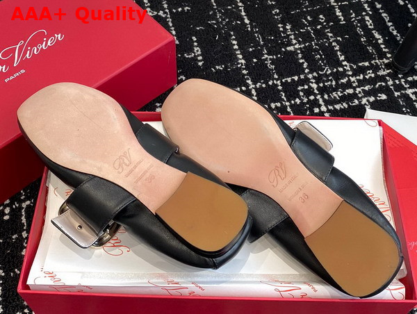 Roger Vivier Viv Choc Metal Buckle Babies Ballerinas in Black Leather Replica