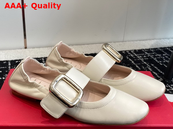 Roger Vivier Viv Choc Metal Buckle Babies Ballerinas in Off White Leather Replica