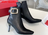 Roger Vivier Viv Choc Metal Buckle Booties in Black Leather Replica