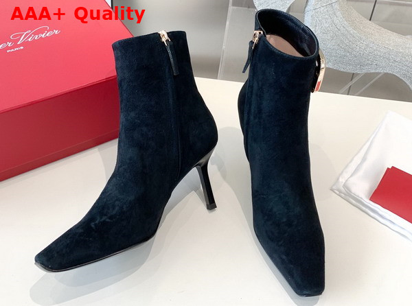 Roger Vivier Viv Choc Metal Buckle Booties in Suede Black Replica