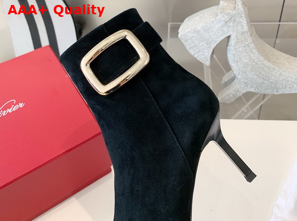 Roger Vivier Viv Choc Metal Buckle Booties in Suede Black Replica