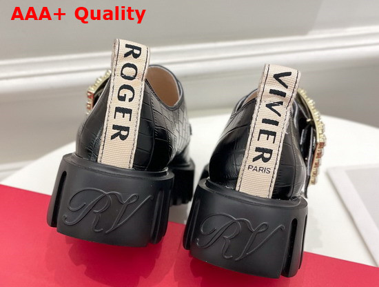 Roger Vivier Viv Go Thick Strass Buckle Loafers in Black Crocodile Embossed Calfskin Replica