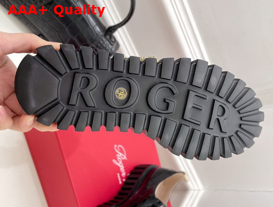 Roger Vivier Viv Go Thick Strass Buckle Loafers in Black Crocodile Embossed Calfskin Replica