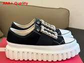 Roger Vivier Viv Go Thick Strass Buckle Slip on Sneakers in Denim Black and White Replica