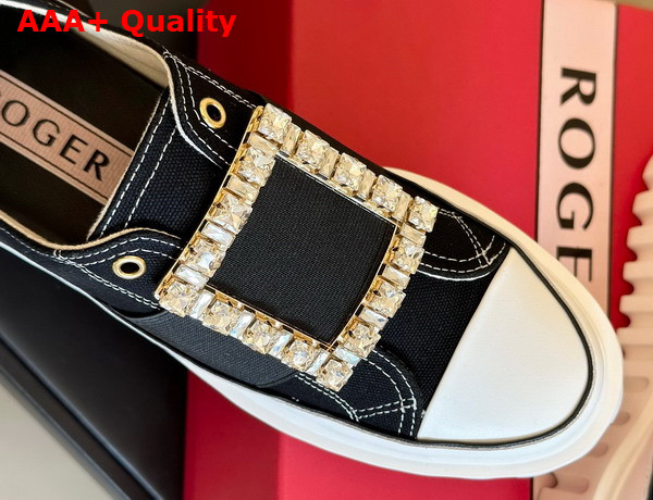 Roger Vivier Viv Go Thick Strass Buckle Slip on Sneakers in Denim Black and White Replica