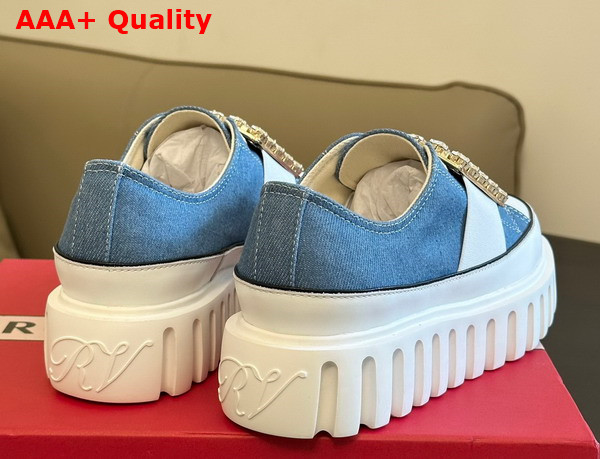 Roger Vivier Viv Go Thick Strass Buckle Slip on Sneakers in Denim Light Blue White Black Replica