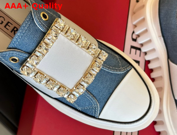 Roger Vivier Viv Go Thick Strass Buckle Slip on Sneakers in Denim Light Blue White Black Replica