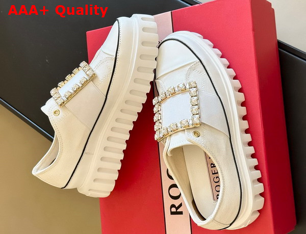 Roger Vivier Viv Go Thick Strass Buckle Slip on Sneakers in Denim White and Black Replica