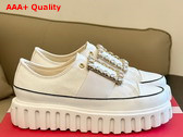 Roger Vivier Viv Go Thick Strass Buckle Slip on Sneakers in Denim White and Black Replica