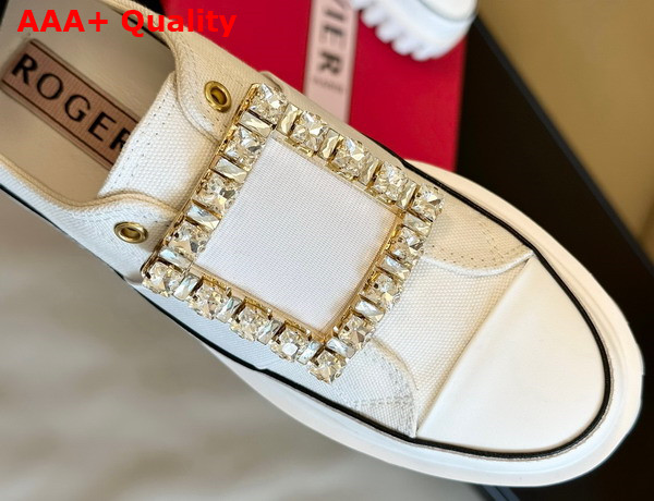 Roger Vivier Viv Go Thick Strass Buckle Slip on Sneakers in Denim White and Black Replica