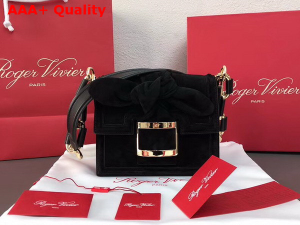 Roger Vivier Viv Mini Bow Suede Shoulder Bag in Black Suede Replica