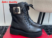 Roger Vivier Viv Ranger Combat Boots in Black Leather with Metal Buckle Replica