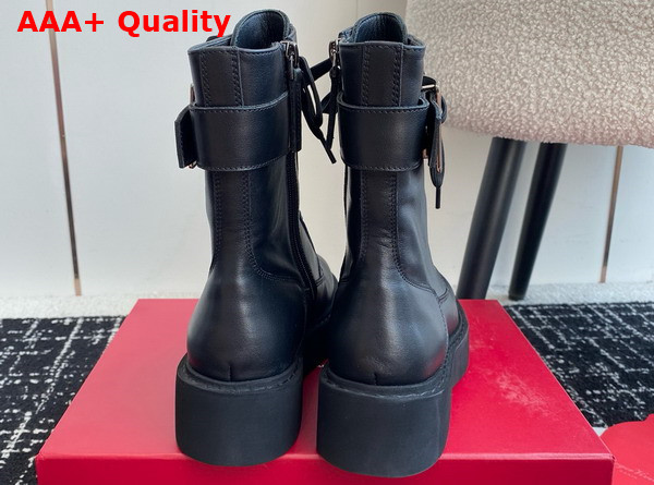 Roger Vivier Viv Ranger Combat Boots in Black Leather with Metal Buckle Replica