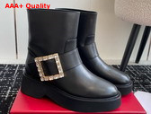 Roger Vivier Viv Rangers Biker Booties in Black Leather Crystal Buckle Replica