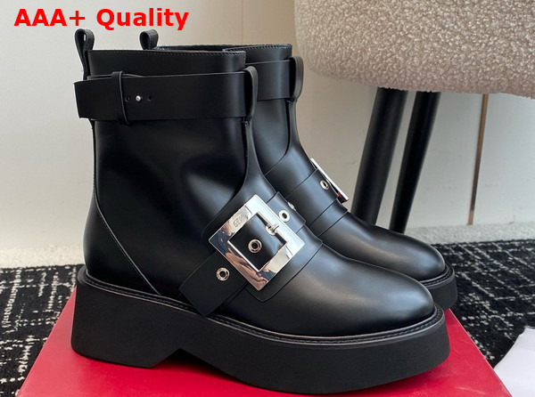 Roger Vivier Viv Rangers Biker Booties in Leather Black Replica