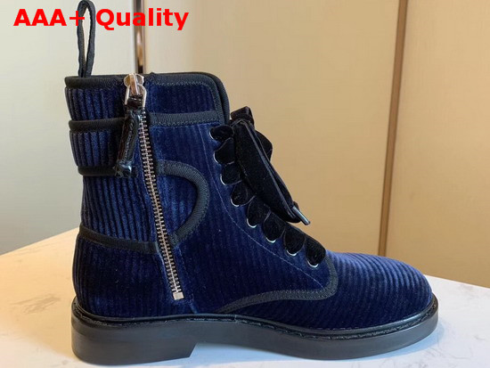 Roger Vivier Viv Rangers Strass Buckle Ankle Boots in Blue Corduroy Replica