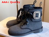 Roger Vivier Viv Rangers Strass Buckle Ankle Boots in Grey Tweed Replica