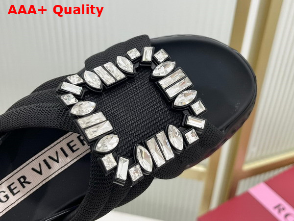 Roger Vivier Viv Run Light Strass Buckle Sandals in Black Fabric Replica