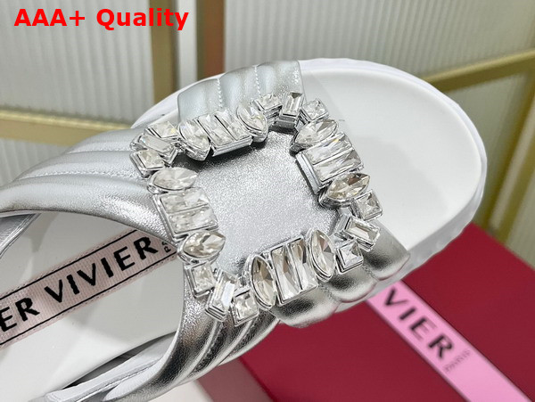 Roger Vivier Viv Run Light Strass Buckle Sandals in Silver Calf Leather Replica