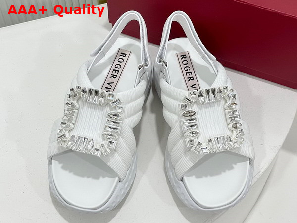 Roger Vivier Viv Run Light Strass Buckle Sandals in White Fabric Replica