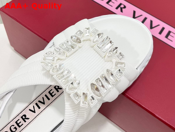 Roger Vivier Viv Run Light Strass Buckle Sandals in White Fabric Replica