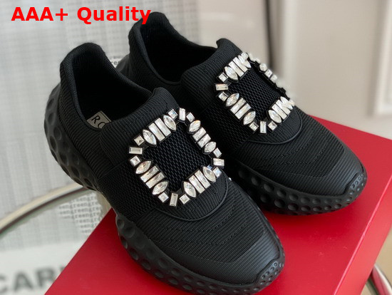 Roger Vivier Viv Run Light Strass Buckle Sneakers in Black Fabrics Replica