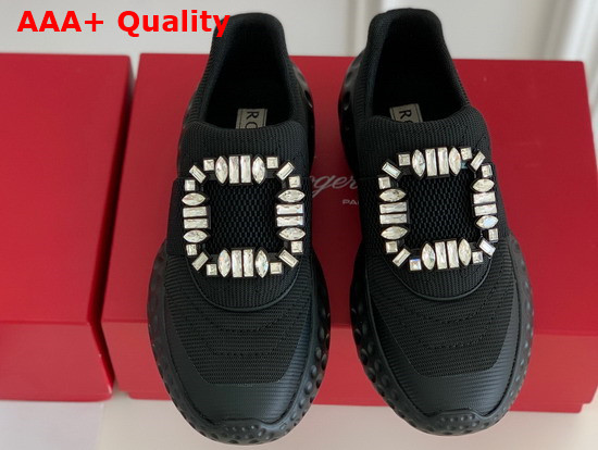 Roger Vivier Viv Run Light Strass Buckle Sneakers in Black Fabrics Replica